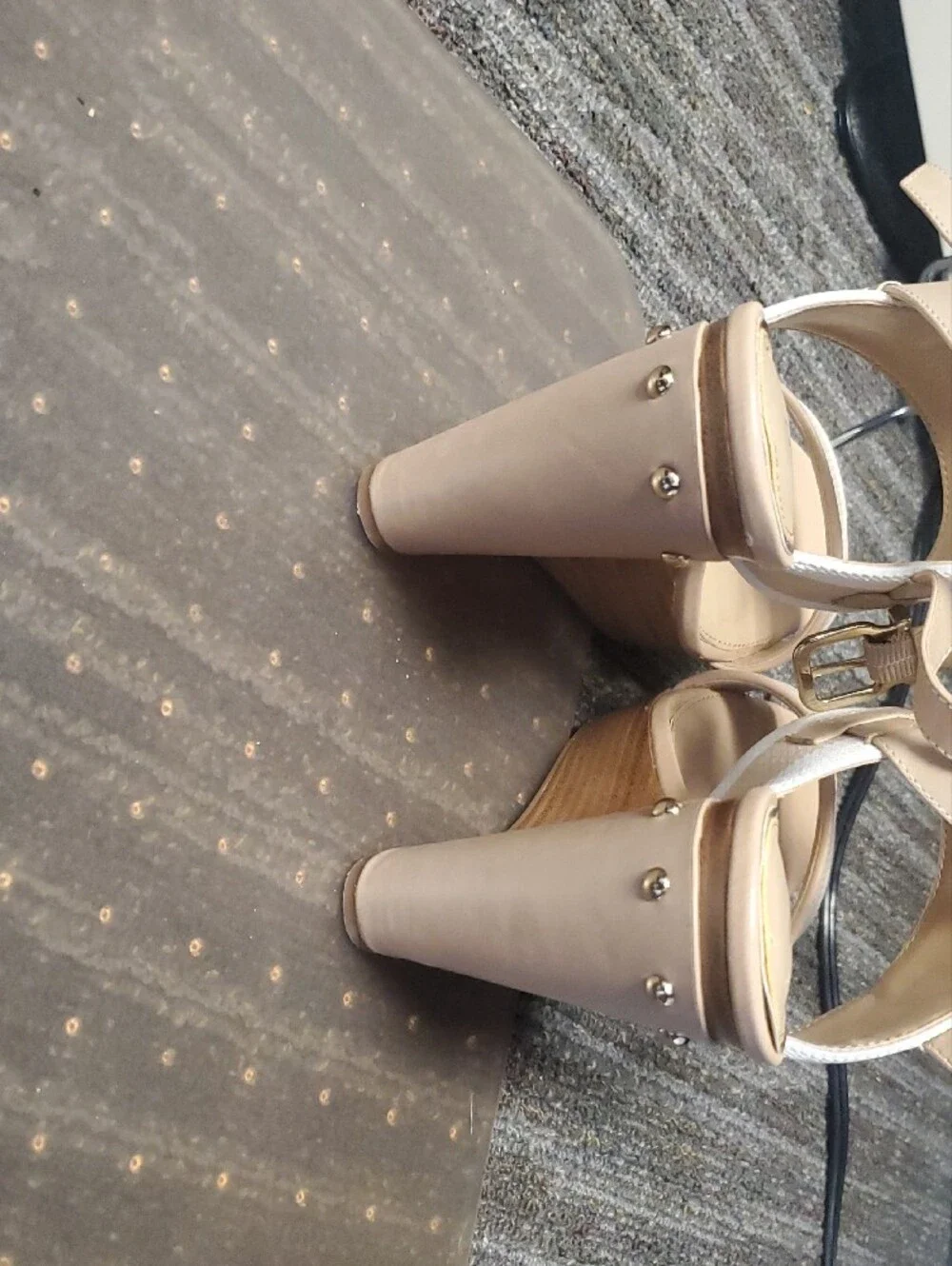 Gianni Bini Beige and White Strappy Block Heel Sandals